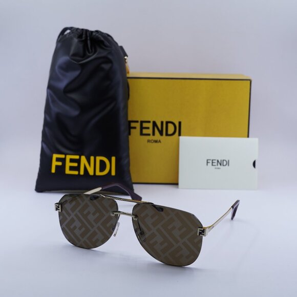 Fendi FE40115U 32G Aviator Sunglasses - Gold/Brown with FF Pattern Mirror - Picture 1 of 9